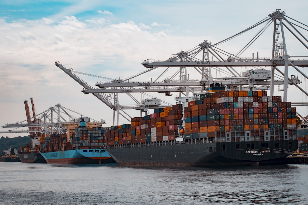 Container ship representing global solar panel trade and tariff impacts