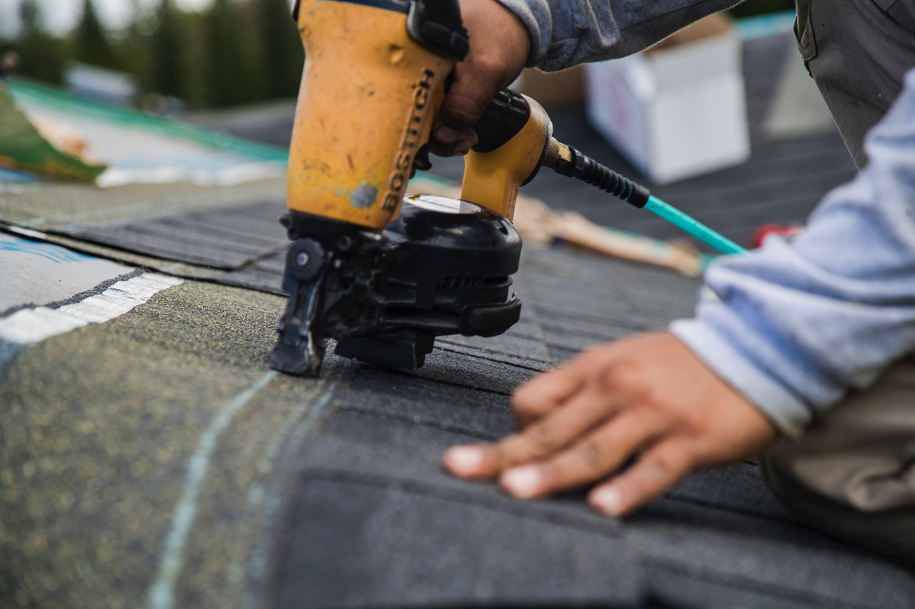 Professional roofing crew